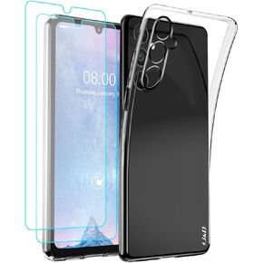 J&D Case Compatible for Samsung Galaxy A25 5G, Crystal Clear Anti-Yellow Ultra Slim case with (2-Pack) Screen Protectors, Anti-Shock Soft TPU Silicone Case for Galaxy A25 5G, Transparent
