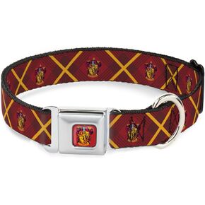 Dog Collar Seatbelt Buckle Harry Potter Gryffindor Crest Plaid Reds Gold 11 to 16.5 Inches 1.0 Inch Wide