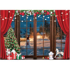 7X5FT Christmas Backdrops Christmas Window Backdrop for Photography Xmas Tree Backdrop Holiday Party Backdrop Christmas Family Decor Backdrop XY117