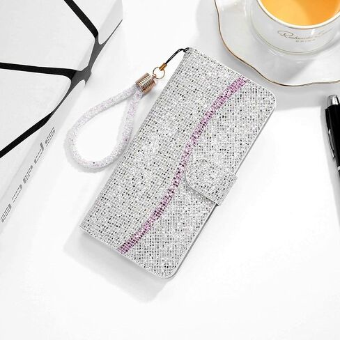 Guppy Bling Wallet Case Compatible with iPhone 15, PU Flip Blocking Wallet with Wrist Strap Magnetic Closure Built-in Kickstand Protective Case - Pink in Saudi Arabia