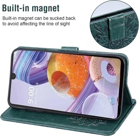 Phone Case for LG Stylo 6/Stylo6 Plus/K71 Stylus Wallet with Tempered Glass Screen Protector Leather Slim Flip Cover Card Holder Stand Cell Accessories LGStylo6 6+ 6plus Six 2020 Women Men Dark Green in Saudi Arabia