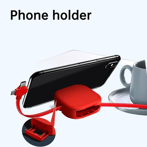 3 Pcs Single Pull 3 in 1 Charging Cable Roll, 3.28FT Retractable, Fast Data Transmission, Phone Holder, for IP/Type C/Micro USB Compatible Phone Android Tablet (Blue+Green+Red) in Kuwait