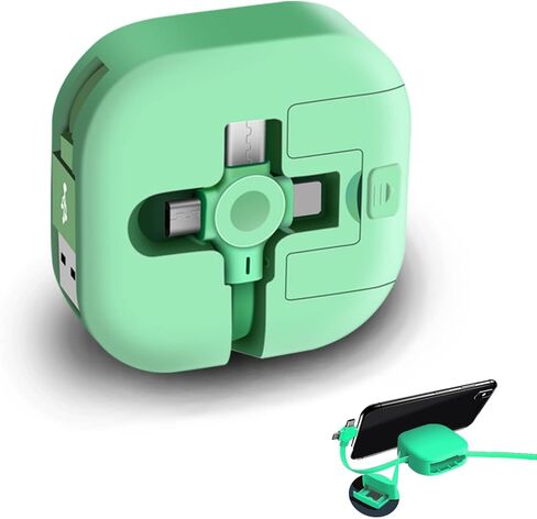 3 Pcs Single Pull 3 in 1 Charging Cable Roll, 3.28FT Retractable, Fast Data Transmission, Phone Holder, for IP/Type C/Micro USB Compatible Phone Android Tablet (Blue+Green+Red) in Kuwait