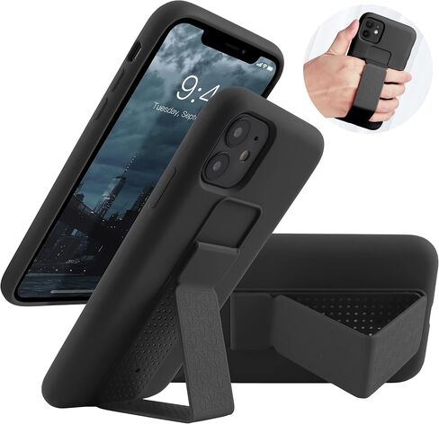 LAUDTEC Silicone Kickstand Case Compatible with iPhone 11 case Vertical and Horizontal Stand Hand Strap Metal Kickstand, Flexible Soft Liquid Silicone Stand Case for iPhone 11(Black) in Kuwait