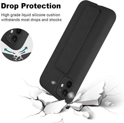LAUDTEC Silicone Kickstand Case Compatible with iPhone 11 case Vertical and Horizontal Stand Hand Strap Metal Kickstand, Flexible Soft Liquid Silicone Stand Case for iPhone 11(Black) in Kuwait