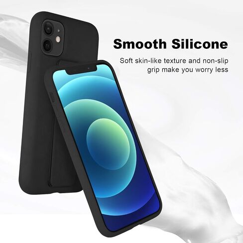 LAUDTEC Silicone Kickstand Case Compatible with iPhone 11 case Vertical and Horizontal Stand Hand Strap Metal Kickstand, Flexible Soft Liquid Silicone Stand Case for iPhone 11(Black) in Kuwait