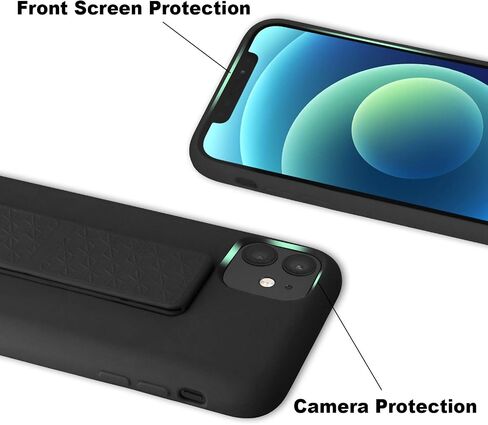 LAUDTEC Silicone Kickstand Case Compatible with iPhone 11 case Vertical and Horizontal Stand Hand Strap Metal Kickstand, Flexible Soft Liquid Silicone Stand Case for iPhone 11(Black) in Kuwait