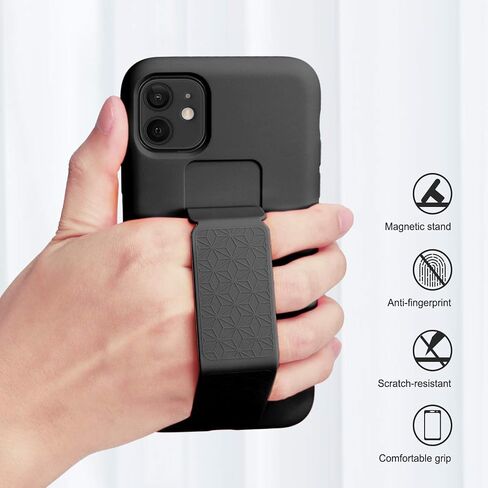 LAUDTEC Silicone Kickstand Case Compatible with iPhone 11 case Vertical and Horizontal Stand Hand Strap Metal Kickstand, Flexible Soft Liquid Silicone Stand Case for iPhone 11(Black) in Kuwait