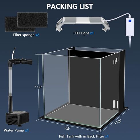 3 Gallon Fish Tank Starter Kit, Small Fish Tank with Filter and Adjustable 3 Color Lighting Self Cleaning Fish Bowl Rimless Aquarium with Leveling Mat for Beginners (Freshwater Fish Tank) in Saudi Arabia