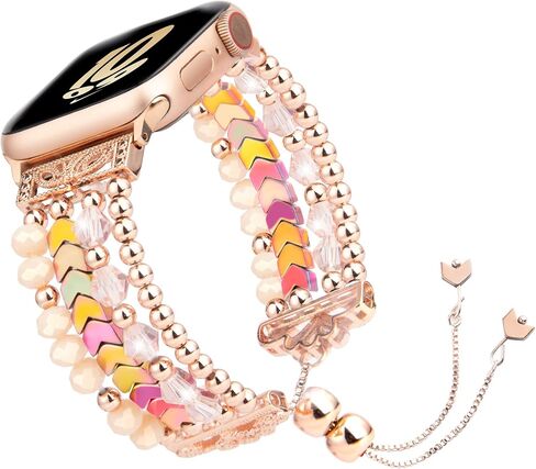 TOMAZON Beaded Bracelet Band Compatible with Apple Watch 38mm 40mm 41mm 42mm 45mm 44mm 49mm Series 9/8/7/6/5/4/3/2/1/SE, Stylish Elastic Stretch Adjustable iWatch Strap for Women in Saudi Arabia
