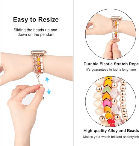 TOMAZON Beaded Bracelet Band Compatible with Apple Watch 38mm 40mm 41mm 42mm 45mm 44mm 49mm Series 9/8/7/6/5/4/3/2/1/SE, Stylish Elastic Stretch Adjustable iWatch Strap for Women in Saudi Arabia
