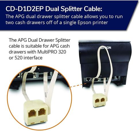 APG CASH DRAWER APG Printer Interface Cable | CD-D1D2EP | Dual Drawer Splitter Cable | RJ-12 Male Splitter Cable with MultiPRO Interface | Compatible with Epson Printers in Saudi Arabia