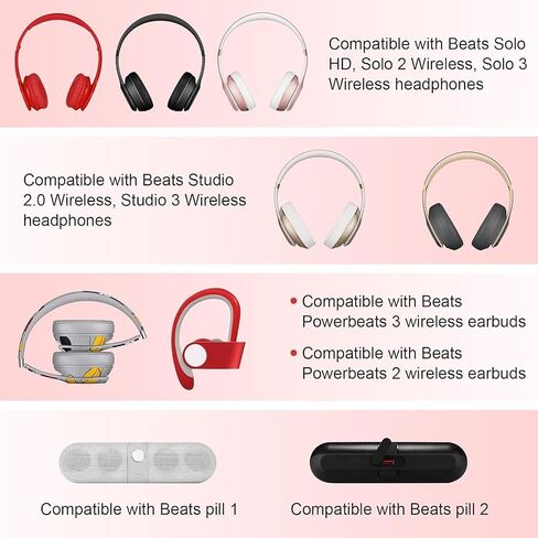 Alitutumao Replacement Charger Cable Power Supply Cord Compatible Wireless Beats by Dr.Dre Powerbeats 2 or 3 Solo Studio Headsets Earphones (Red) in Saudi Arabia