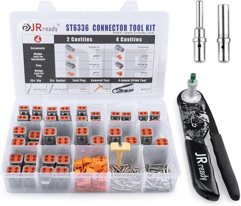 JRready ST6332-DT1 Deutsch DTM Connector Kit, 2 3 4 6 8 12 Pin Gray Connector, New-DT1 Deutsch Crimper, Size 20 Solid Contact 16-22AWG, Removal Tool, Seal plug, Automotive Electrical Connectors in Kuwait