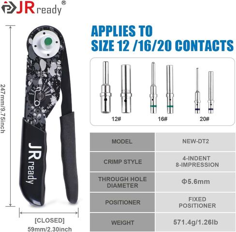 JRready ST6332-DT1 Deutsch DTM Connector Kit, 2 3 4 6 8 12 Pin Gray Connector, New-DT1 Deutsch Crimper, Size 20 Solid Contact 16-22AWG, Removal Tool, Seal plug, Automotive Electrical Connectors in Kuwait