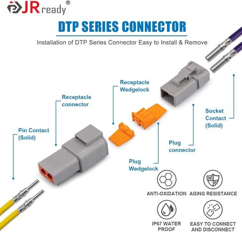JRready ST6332-DT1 Deutsch DTM Connector Kit, 2 3 4 6 8 12 Pin Gray Connector, New-DT1 Deutsch Crimper, Size 20 Solid Contact 16-22AWG, Removal Tool, Seal plug, Automotive Electrical Connectors in Kuwait
