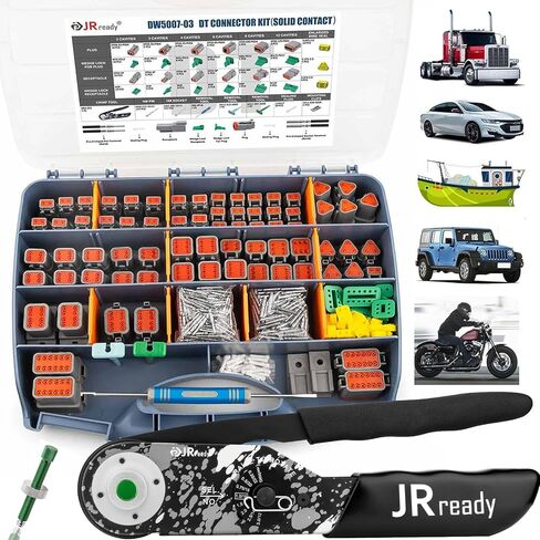 JRready ST6332-DT1 Deutsch DTM Connector Kit, 2 3 4 6 8 12 Pin Gray Connector, New-DT1 Deutsch Crimper, Size 20 Solid Contact 16-22AWG, Removal Tool, Seal plug, Automotive Electrical Connectors in Kuwait