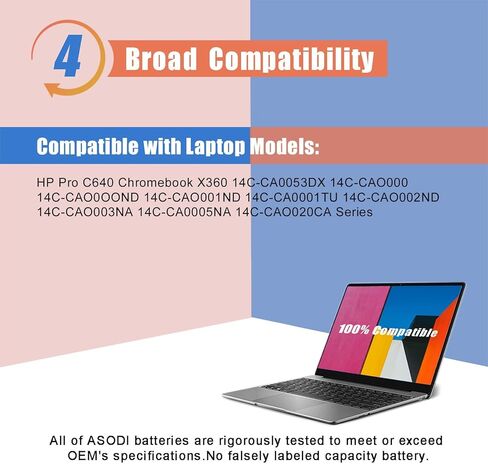 ASODI BC03XL L84182-421 بطارية الكمبيوتر المحمول HP Pro C640 Chromebook X360 14C-CA0053DX 14C-CAO000 14C-CAO0OOND 14C-CAO001ND 14C-CA0001TU 14C-CAO002ND 14C-CAO003NA سلسلة 14C-CA0005NA L84398-005 in Kuwait