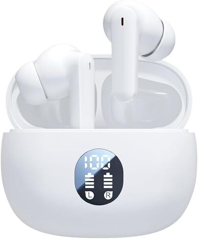 Wireless Earbuds, Bluetooth 5.4 Headphones Stereo Bass with Noise Cancelling Mic, Playtime in Ear Ear Buds with LED Power Display Charging Case, IPX7 Waterproof , for Sports Work Gaming (beige) in Saudi Arabia