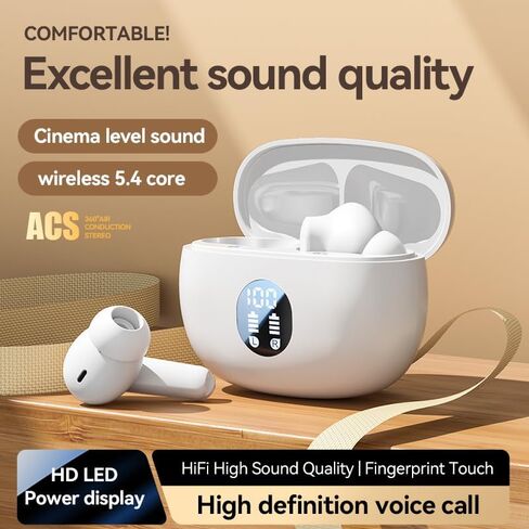 Wireless Earbuds, Bluetooth 5.4 Headphones Stereo Bass with Noise Cancelling Mic, Playtime in Ear Ear Buds with LED Power Display Charging Case, IPX7 Waterproof , for Sports Work Gaming (beige) in Saudi Arabia