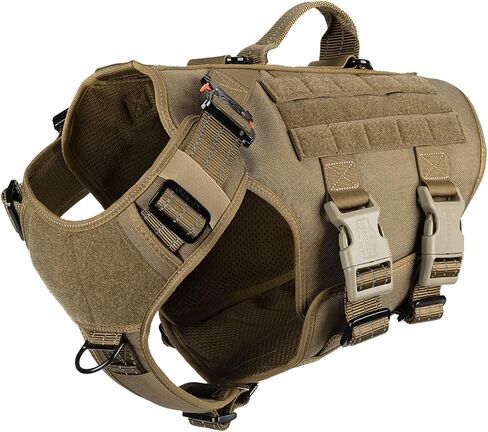 ICEFANG Reflective GN3 Tactical Dog Harness with 6X Buckles,for Large Sized Dogs,Dog Molle k9 Vest,Adjustable Pet Harness,No-Pulling Front Leash Clip (L (28"-35" Chest), Brown) in Saudi Arabia
