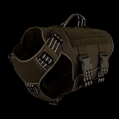 ICEFANG Reflective GN3 Tactical Dog Harness with 6X Buckles,for Large Sized Dogs,Dog Molle k9 Vest,Adjustable Pet Harness,No-Pulling Front Leash Clip (L (28"-35" Chest), Brown) in Saudi Arabia
