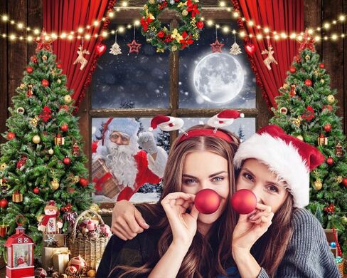 8x6ft Christmas Backdrop Christmas Window Woodland Winter White Snow Forest Photography Background Xmas Tree Snowman Christmas Theme Party Decorations Photo Booth Selfie Picture Backdrop in Kuwait