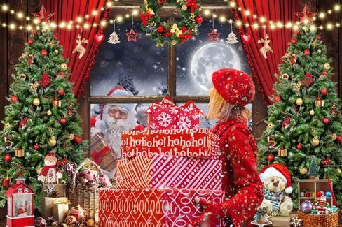 8x6ft Christmas Backdrop Christmas Window Woodland Winter White Snow Forest Photography Background Xmas Tree Snowman Christmas Theme Party Decorations Photo Booth Selfie Picture Backdrop in Kuwait