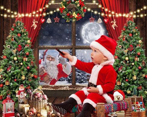 8x6ft Christmas Backdrop Christmas Window Woodland Winter White Snow Forest Photography Background Xmas Tree Snowman Christmas Theme Party Decorations Photo Booth Selfie Picture Backdrop in Kuwait