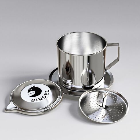 Birdee 12 oz Stainless Steel Vietnamese Coffee Dripper - Large Phin Filter, Durable, Dishwasher Safe - Perfect for Authentic Vietnamese Coffee - Brew Smoothest & Best Coffee in Saudi Arabia