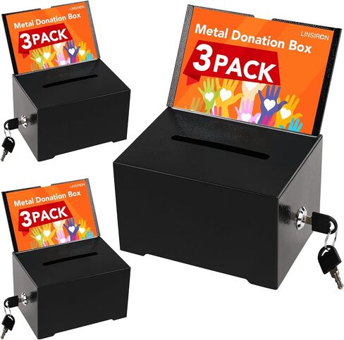 1 Pack Metal Donation Box with Lock,Ballot Box with Sign Holder, Suggestion Box, Tip Box for Voting, Fundraising,Collection, 6.3x4.72x3.94 Inch in Saudi Arabia
