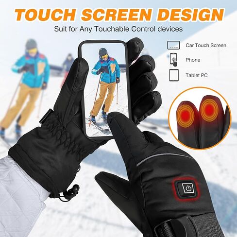 Heated Gloves for Men Heated Gloves Rechargeable Electric Heated Gloves 3 Heating Levels, Waterproof, Touchscreen - For Men, Women, Hunting, Fishing, Skiing in Kuwait