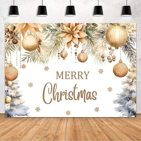 MEHOFOND Merry Christmas Backdrop Christmas Party Decorations Banner Xmas Gold Glitter Xmas Balls Snowflake Photography Background Winter New Year Eve Festival Party Supplies Photo Booth Props 7x5ft in Saudi Arabia