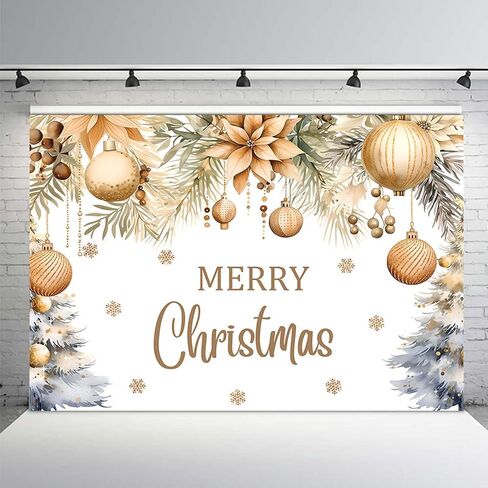 MEHOFOND Merry Christmas Backdrop Christmas Party Decorations Banner Xmas Gold Glitter Xmas Balls Snowflake Photography Background Winter New Year Eve Festival Party Supplies Photo Booth Props 7x5ft in Saudi Arabia