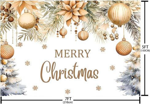 MEHOFOND Merry Christmas Backdrop Christmas Party Decorations Banner Xmas Gold Glitter Xmas Balls Snowflake Photography Background Winter New Year Eve Festival Party Supplies Photo Booth Props 7x5ft in Saudi Arabia