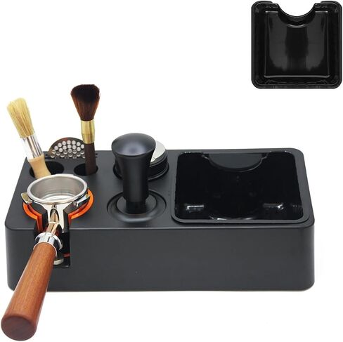 Espresso Knock Box, Black Espresso Tamping Station Fit for Storage 51, 54, 58MM Expresso Tamper, Espresso Machine Accessories with Portafilter Holder (7 in 1) in Saudi Arabia