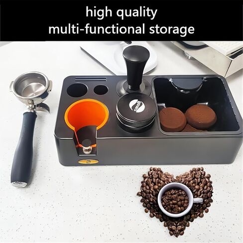 Espresso Knock Box, Black Espresso Tamping Station Fit for Storage 51, 54, 58MM Expresso Tamper, Espresso Machine Accessories with Portafilter Holder (7 in 1) in Saudi Arabia