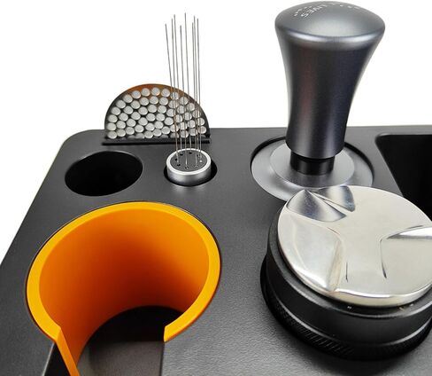 Espresso Knock Box, Black Espresso Tamping Station Fit for Storage 51, 54, 58MM Expresso Tamper, Espresso Machine Accessories with Portafilter Holder (7 in 1) in Saudi Arabia