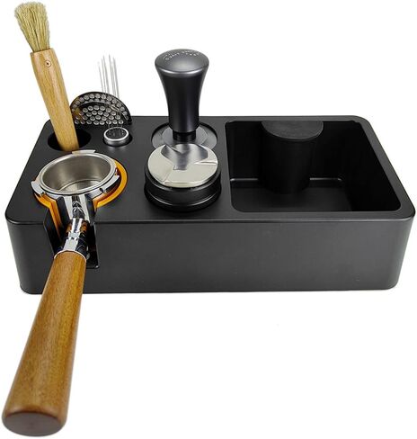 Espresso Knock Box, Black Espresso Tamping Station Fit for Storage 51, 54, 58MM Expresso Tamper, Espresso Machine Accessories with Portafilter Holder (7 in 1) in Saudi Arabia