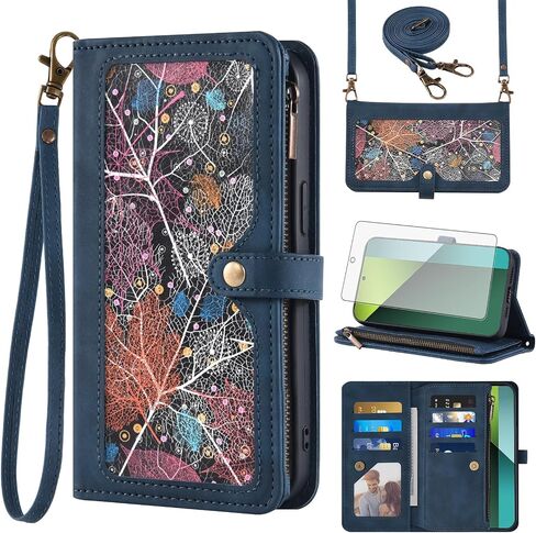 Asuwish Phone Case for Xiaomi Redmi Note 13 Pro 5G / Poco X6 5G Wallet Cover with Screen Protector Crossbody Wrist Strap Leather Flip Pattern Zipper Credit Card Holder Stand Cell 13Pro PocoX6 Blue in Saudi Arabia