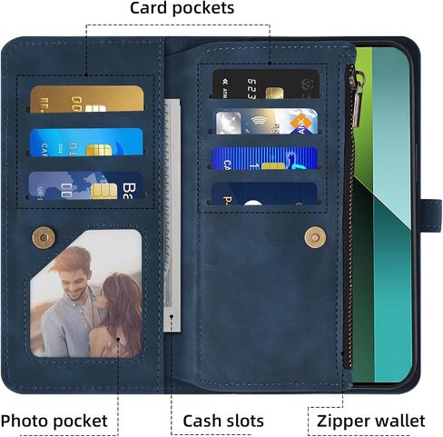 Asuwish Phone Case for Xiaomi Redmi Note 13 Pro 5G / Poco X6 5G Wallet Cover with Screen Protector Crossbody Wrist Strap Leather Flip Pattern Zipper Credit Card Holder Stand Cell 13Pro PocoX6 Blue in Saudi Arabia