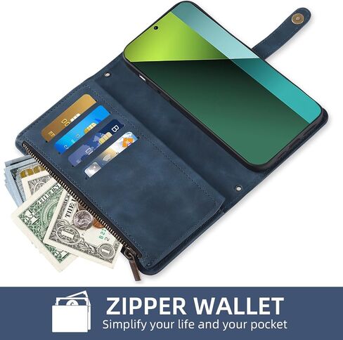 Asuwish Phone Case for Xiaomi Redmi Note 13 Pro 5G / Poco X6 5G Wallet Cover with Screen Protector Crossbody Wrist Strap Leather Flip Pattern Zipper Credit Card Holder Stand Cell 13Pro PocoX6 Blue in Saudi Arabia