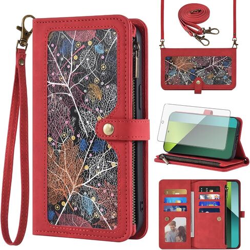 Asuwish Phone Case for Xiaomi Redmi Note 13 Pro 5G / Poco X6 5G Wallet Cover with Screen Protector Crossbody Wrist Strap Leather Flip Pattern Zipper Credit Card Holder Stand Cell 13Pro PocoX6 Blue in Saudi Arabia