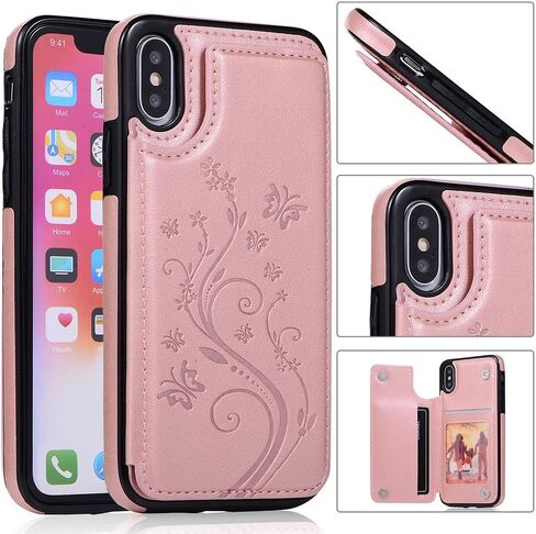 حافظة هاتف لهاتف iPhone Xs X 10 10s مع واقي شاشة من الزجاج المقسى وحامل بطاقات وغطاء محفظة جلدي قابل للطي iPhoneX iPhoneXs iPhone10 i PhoneX SX 10x 10xs X حافظات للنساء والرجال باللون الأزرق in Saudi Arabia