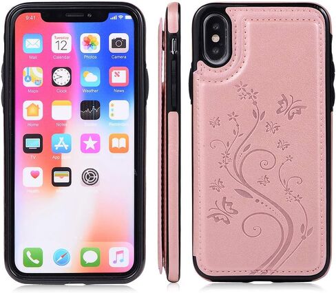 حافظة هاتف لهاتف iPhone Xs X 10 10s مع واقي شاشة من الزجاج المقسى وحامل بطاقات وغطاء محفظة جلدي قابل للطي iPhoneX iPhoneXs iPhone10 i PhoneX SX 10x 10xs X حافظات للنساء والرجال باللون الأزرق in Saudi Arabia