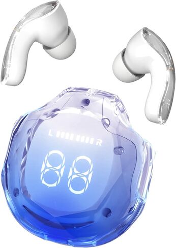 Noise Cancelling Earbuds 5.4 Bluetooth Earbuds LED Power Display Mini Crystal in-Ear Earbuds with Wireless Charging Case Touch Control Built-in Mic Headphone for Leisure/Entertainment (Classic, Blue) in Saudi Arabia