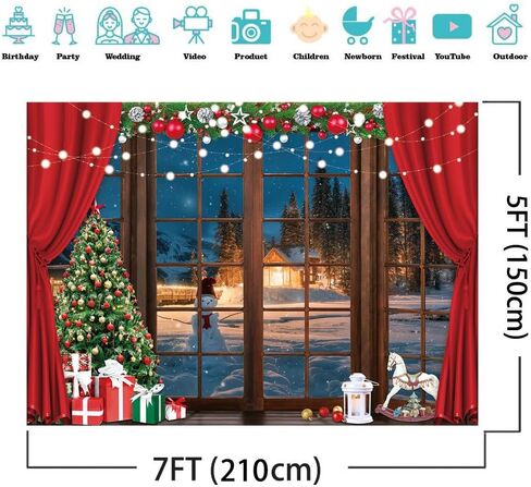 7X5FT عيد الميلاد الخلفيات عيد الميلاد نافذة خلفية للتصوير الفوتوغرافي شجرة عيد الميلاد خلفية عطلة حزب خلفية عيد الميلاد الأسرة ديكور خلفية XY117 in Saudi Arabia