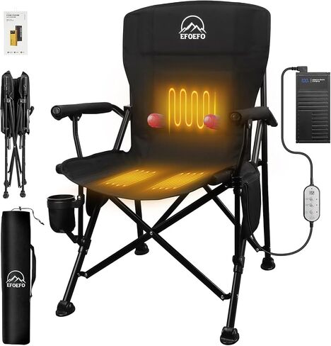 Heated Camping Chair, with 20000 mAh 12V Battery Pack, 3 Heat Levels and 3 Zone Heating, with Massage Function Outdoor Heated Folding Chair, Weight Bearing 600 lbs for Camp, Lawn,Fishing, Black in Saudi Arabia