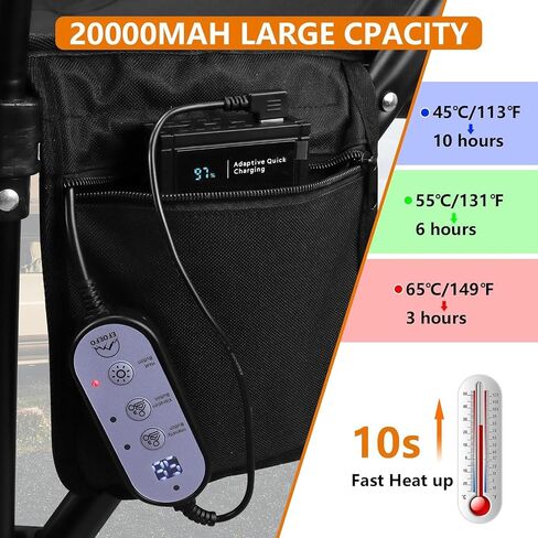 Heated Camping Chair, with 20000 mAh 12V Battery Pack, 3 Heat Levels and 3 Zone Heating, with Massage Function Outdoor Heated Folding Chair, Weight Bearing 600 lbs for Camp, Lawn,Fishing, Black in Saudi Arabia