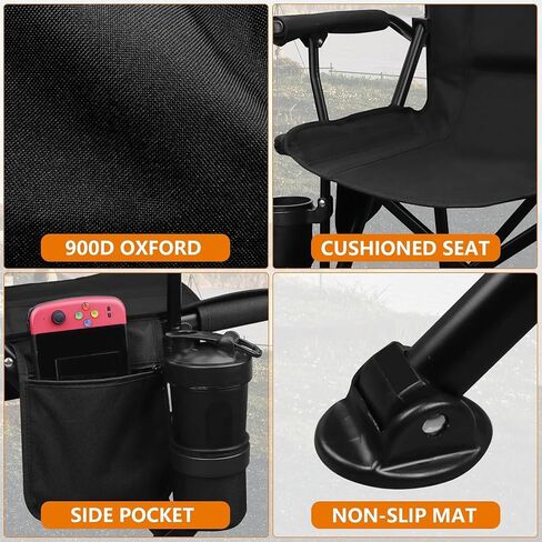 Heated Camping Chair, with 20000 mAh 12V Battery Pack, 3 Heat Levels and 3 Zone Heating, with Massage Function Outdoor Heated Folding Chair, Weight Bearing 600 lbs for Camp, Lawn,Fishing, Black in Saudi Arabia